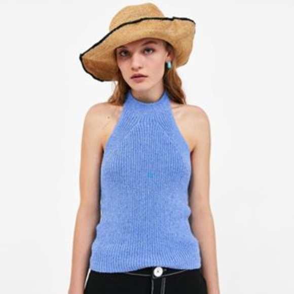 Zara Tops Nwt Zara Knitwear Collection Blue Open Back Tank Poshmark